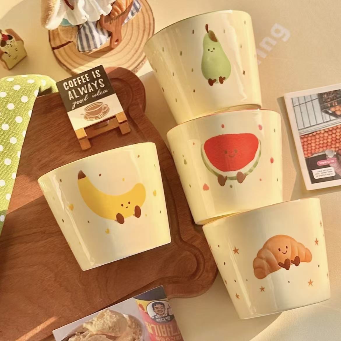 Fruit Croissant Cute Cartoon Ceramic Mug New High-Value Coffee Cup Milk Cup Breakfast Cup Water Cup