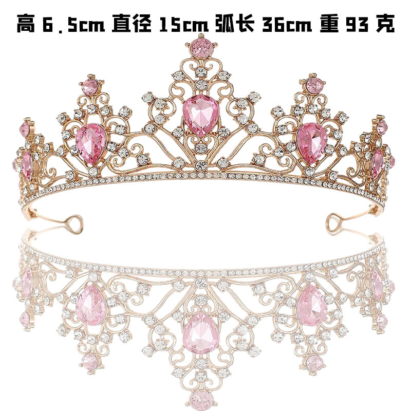 Juegos de joyería de baile de cena transfronterizos de Europa y América, collares, pendientes, corona de boda, vestido de boda de tres piezas, diamante rosa, rey