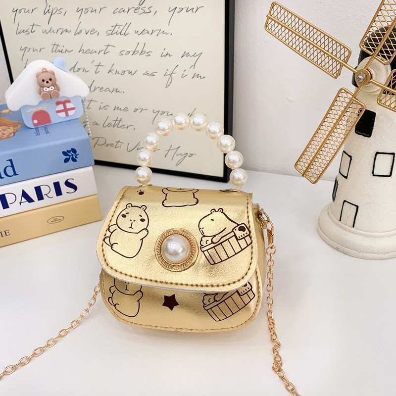 2025 nuevo bolso para niños estilo occidental mini bolso diagonal para bebé dulce cadena de moda de perlas bolso de hombro para niñas