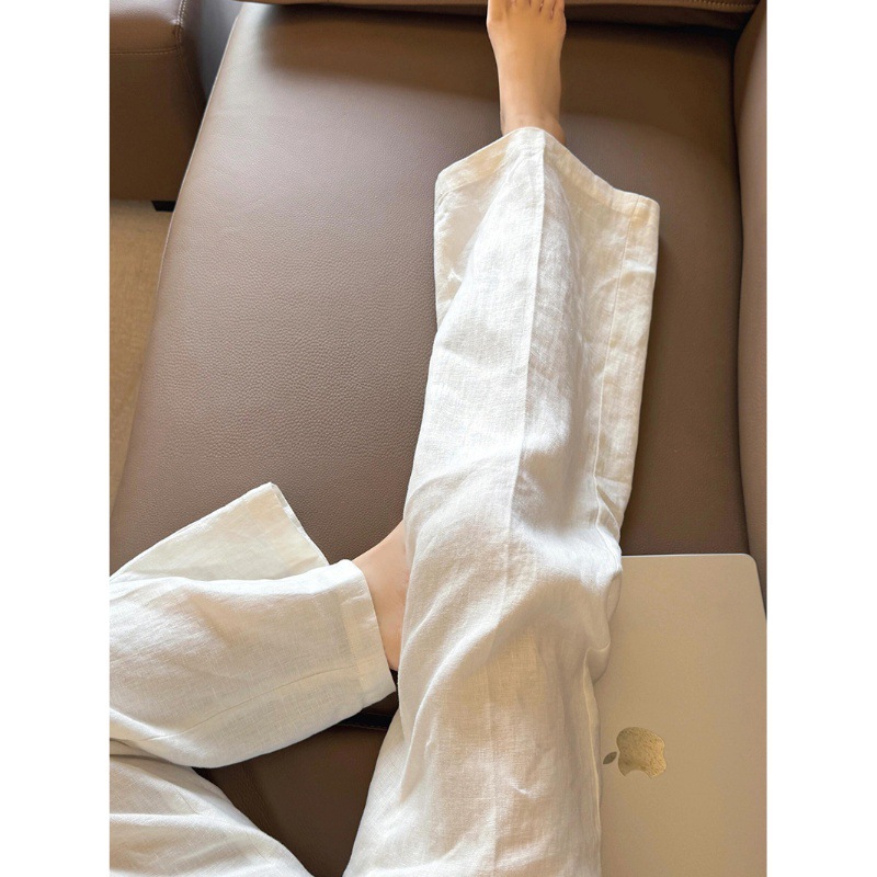 Old Qian Style White Pants Women's Summer Straight Casual Pants Elegant Simple Sagging Slimming Small All-match Wide-leg Pants