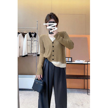 两件拼接v领针织衫女秋季韩版chic甜辣修身长袖毛衣打底衫上衣