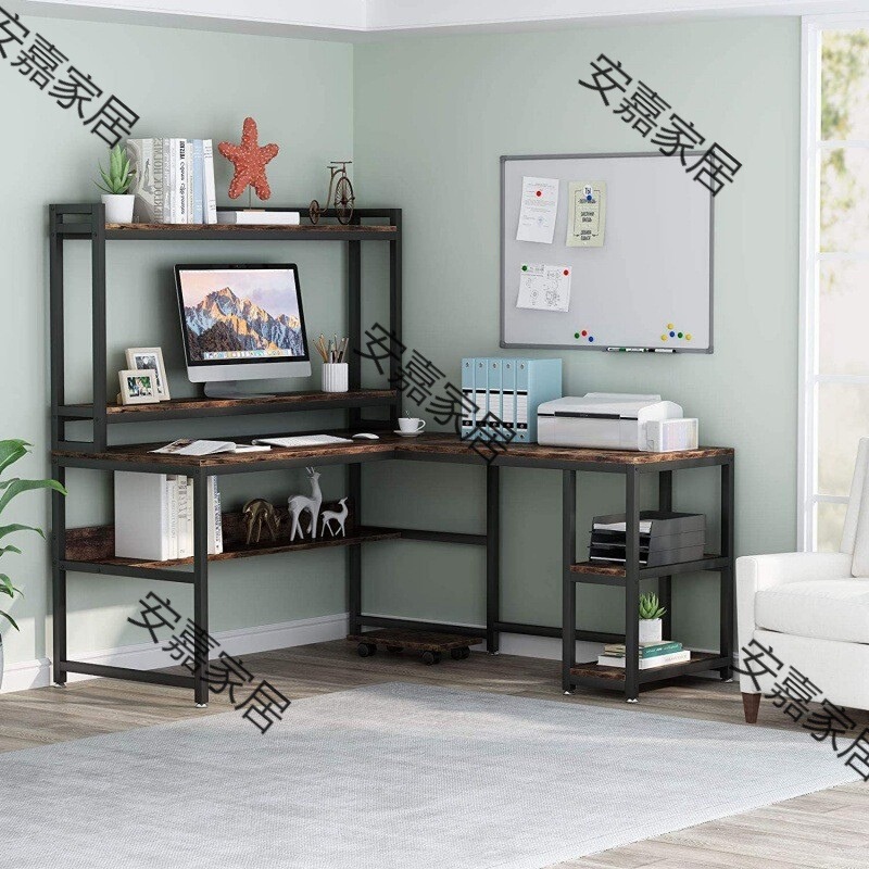 Cabinet and storage shelf computer desk L-shaped home office desk large game table steel wood structure writing table