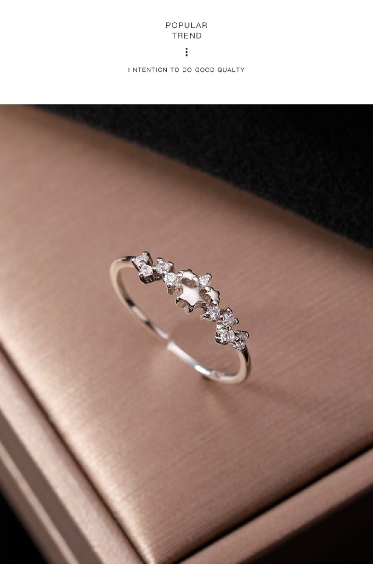 Star Pattern Unisex Gender Inlay Design 925 Sterling Silver Zircon Star Rings