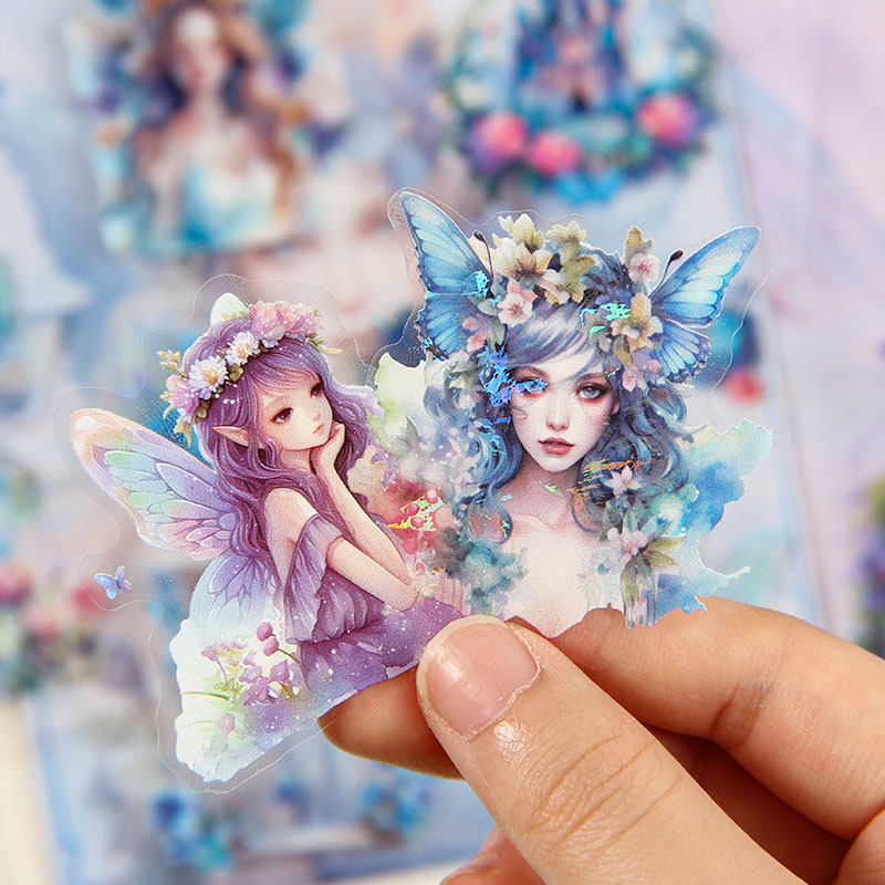 Sweet Dream Elf transparente pegatinas impermeables para mascotas diy diario pegatinas láser aceite especial pegatinas elf del corazón de la niña