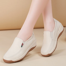 秋季新款女软底休闲松糕跟女鞋厚底乐福鞋妈妈款小皮鞋坡跟单鞋