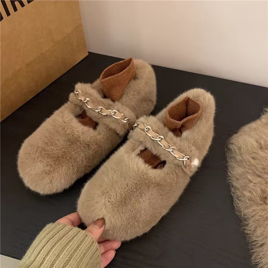 Fell-flats Für Damen Mit Dicker Sohle Winterliche Freizeitschuhe_voghion.com