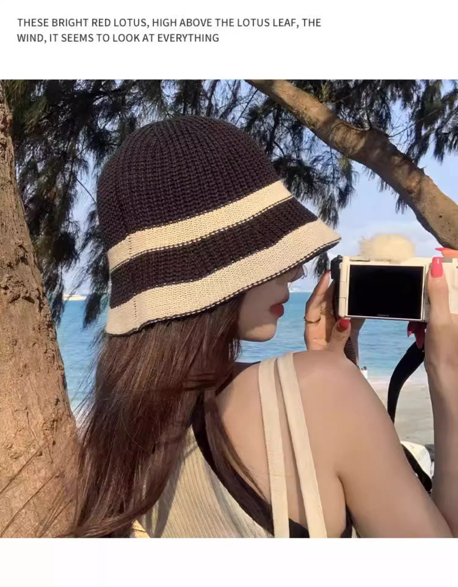 144g Weight Bucket Hat Hats Type Casual, Street Occasion Women's Vacation Pastoral Stripe Solid Color Curved Eaves Bucket Hat