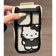 ブラッククール KT 猫立体猫耳 iPhone15/14promax 携帯電話ケース 11 シリコン Apple 13/12 透明