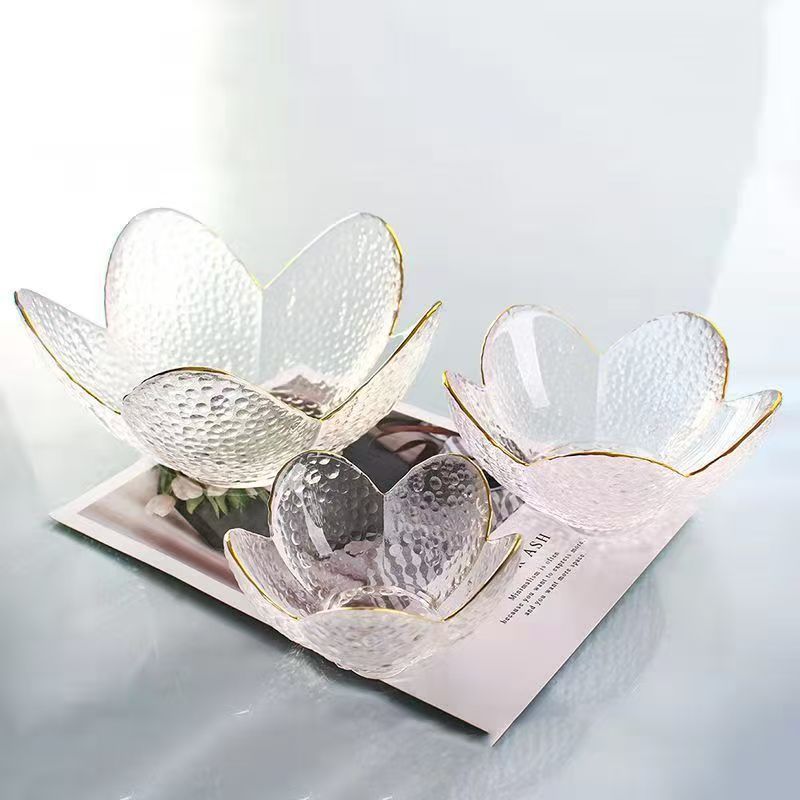 Creative Japanese-style Gold-rimmed Salad Bowl With Hammered Petal...