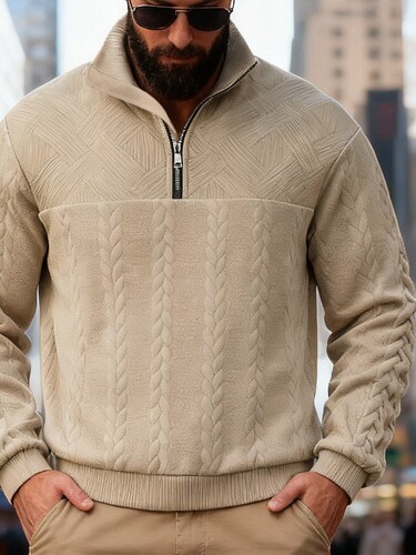 Cross-border American retro casual stand-collar zipper pullover loose knit heavy stitching jacquard autumn and winter long-sleeved hoodie