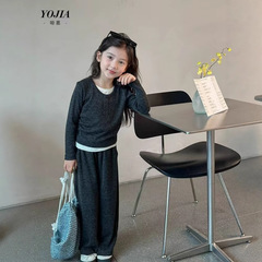 女童套装秋2025新款秋季时髦小女孩童装假两件儿童糯米绒上衣裤子