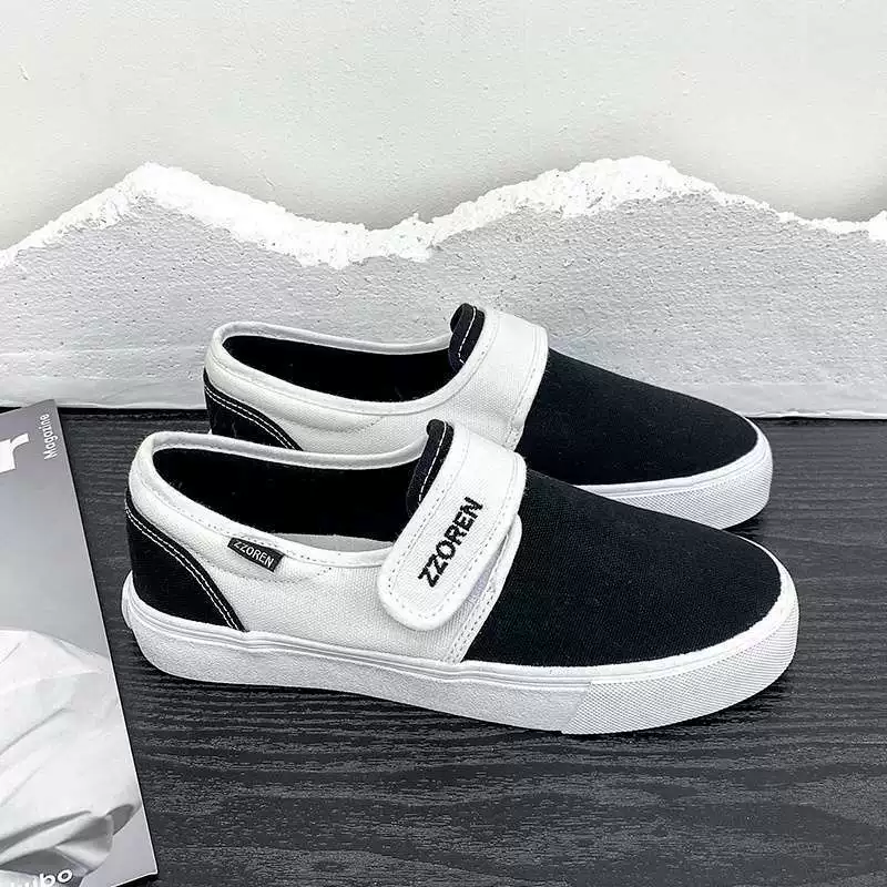 Low footwear with velcro, shoes for beloved, cloth sneakers, trend of season