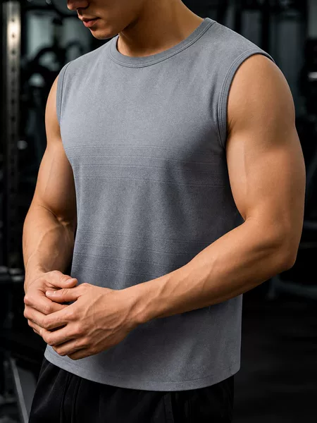 Men's Gradient Quick-Dry Sports Vest, Fitness Sleeveless Tank Top, Breathable Elastic Running Training Sleeveless T-Shirt