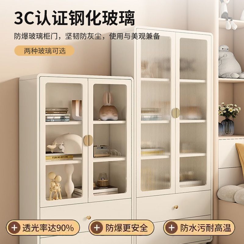 实木书柜一体靠墙玻璃门落地防尘书柜子轻奢全封闭摆件手办收纳柜|undefined