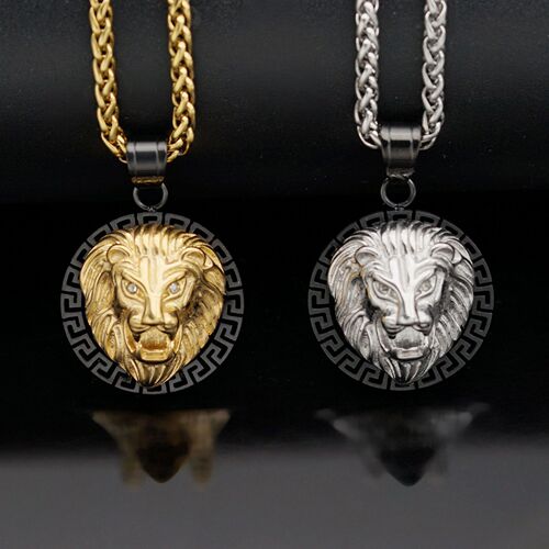 European and American cross-border new hip-hop Hiphop jewelry 316 stainless steel gold-plated hollow lion head pendant QF807