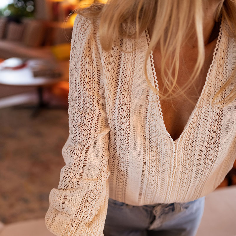 European and American Cross-Border Amazon Casual Women's New V Neck Pure Color Long-Sleeved Shirt Top