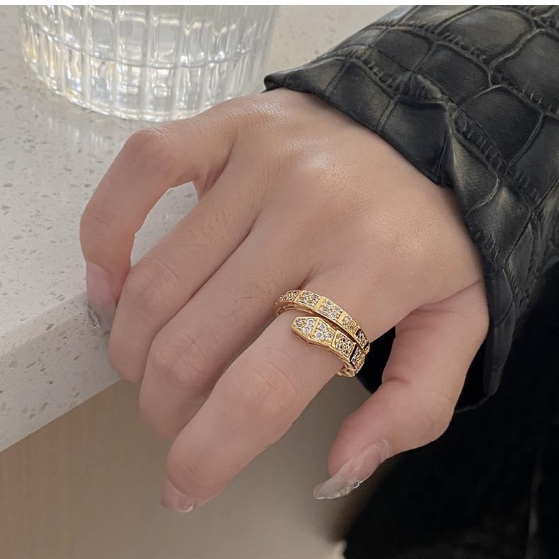 Fashion Snake Copper Inlay Zircon Open Ring 1 Piece
