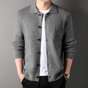 Twist Jacquard Lapel Sweater Cardigan Men's Outer Wear Autumn and Winter Fashion Slim-fit Knitted Top Coat