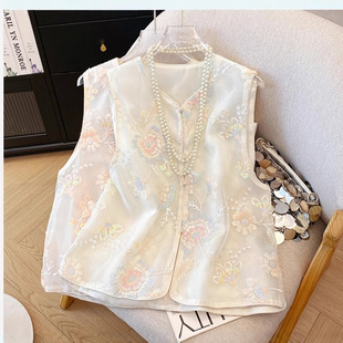Guofeng Chinese Style Temperament Versatile Fashion Temperament Round Neck Embroidery Guofeng Heavy Industry Embroidery Sleeveless Vest Women's 2025