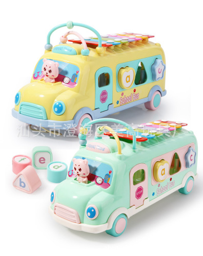 Eight-Tone Hand Drum Bus Baby 1-2-3 Years Old Early Education Musical Instrument 8 Months Block Matching Music Toy Car