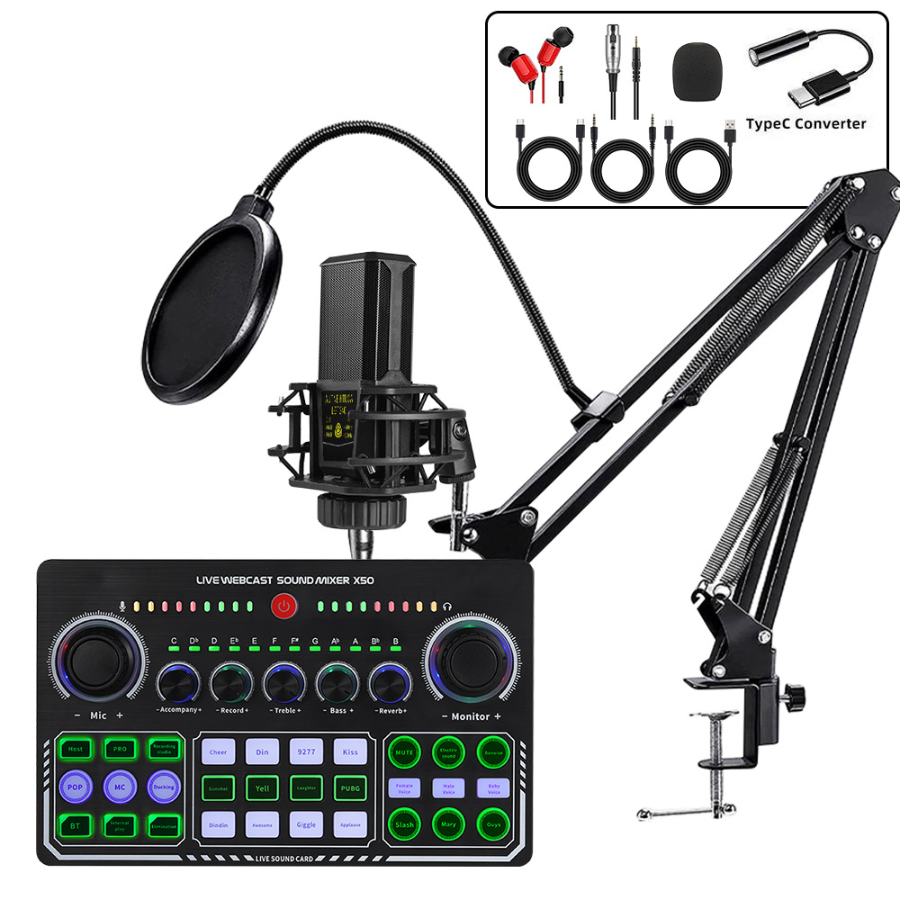 240 micrófono de condensador micrófono v8 teléfono celular tarjeta de sonido inglés computadora podcast interfaz typec conjunto de transmisión en vivo