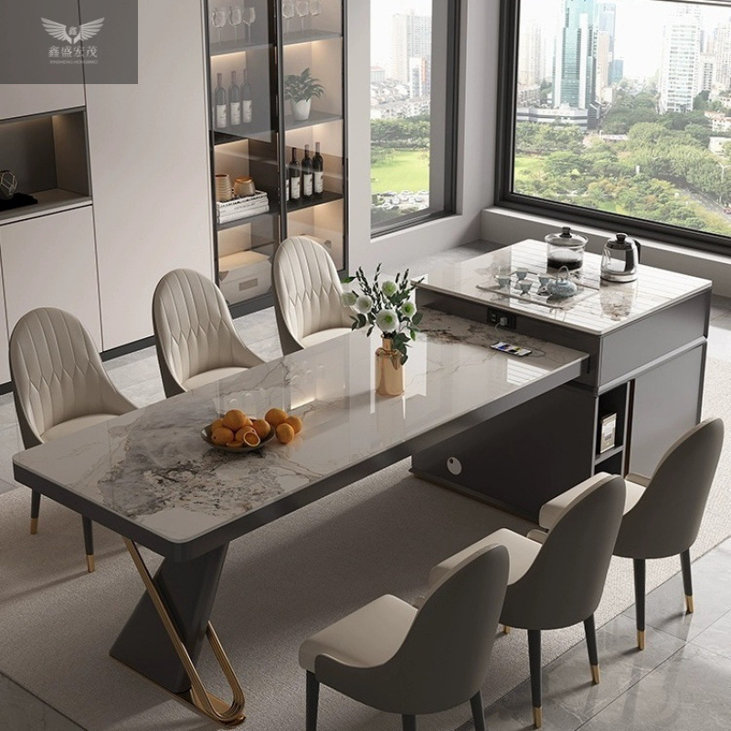 Mesa de comedor de tablero de roca de lujo mesa de té de comedor telescópico integrado pequeño tipo de casa combinación ligera con horno electromagnético mesa de comedor de isla