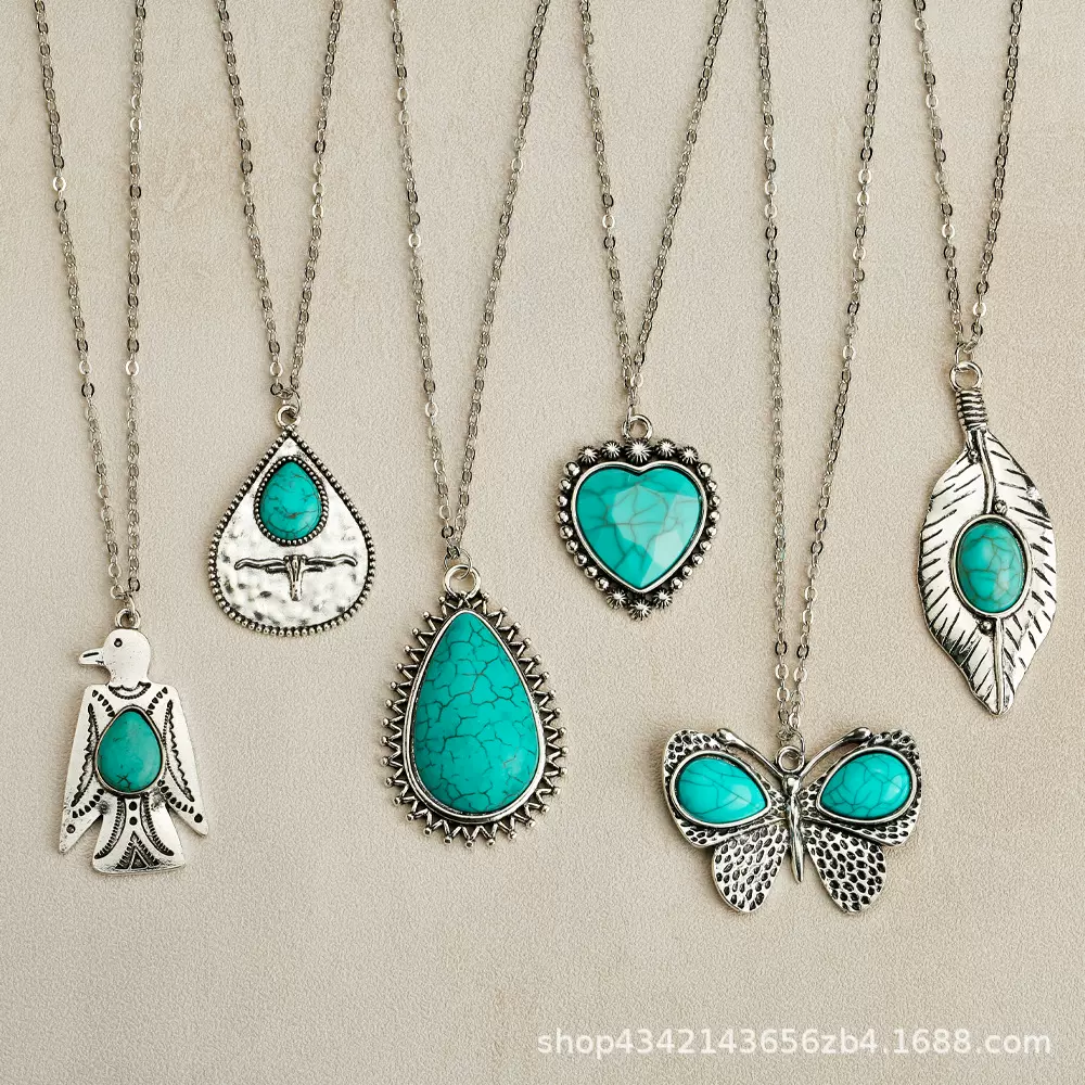 亚马逊爆款项链绿松石吊坠波西米亚风饰品跨境欧美批发天然首饰