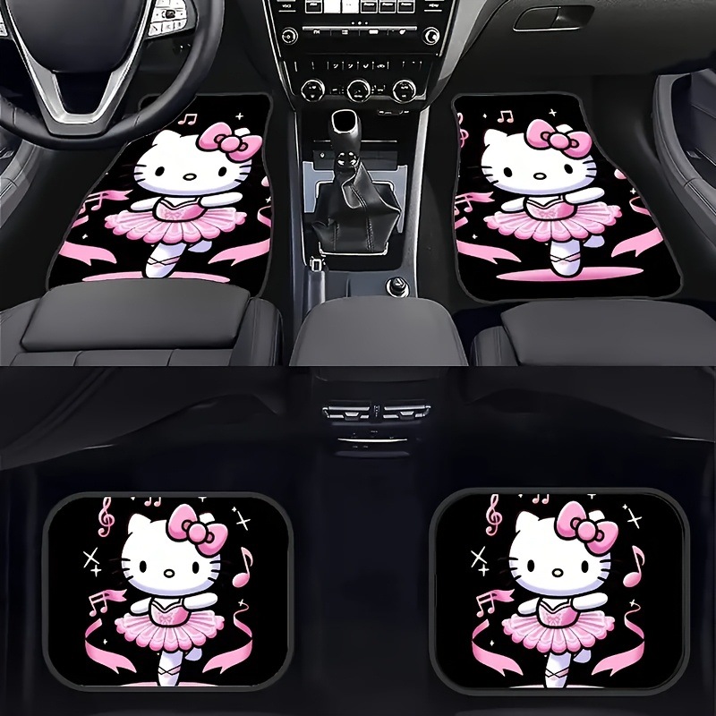 Cute Mickey Mouse Car Floor Mats, Four-Piece Set, Easy to Maintain, Universal for All Seasons, Cartoon Hello Kitty Floor Mats, Cross-Border