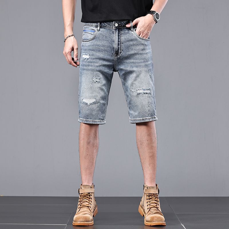 American Denim Summer Thin Denim Shorts Men's Straight Slim Fit Cool Breathable Ice Silk New Five-Point Pants for Men