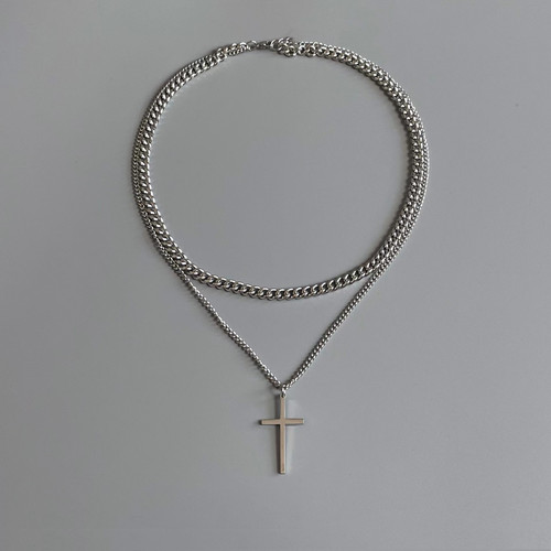 Titanium steel double cross necklace for men trendy dance hip-hop for women individual versatile sweatshirt accessory