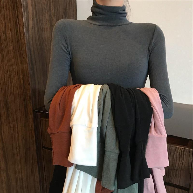 Solid Color Turtleneck Base Shirt for Women 2025 Versatile Korean Style Internet Celebrity Autumn and Winter Long-Sleeve T-Shirt Slim Fit Top Trendy