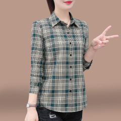纯棉格子衬衫女款春秋2025新款中年妈妈早秋女士长袖衬衣薄款上衣
