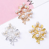 Fashionable brooch, metal golden hair accessory, stone inlay from pearl, wholesale