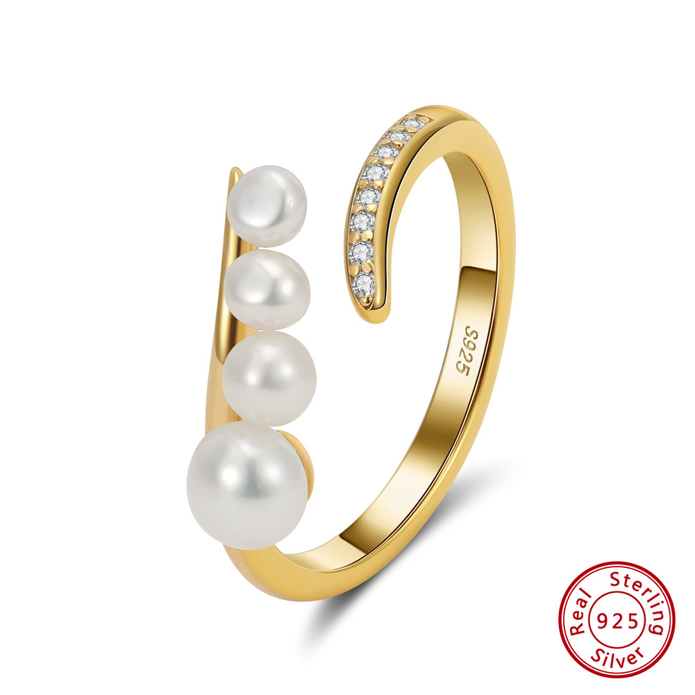 4g Weight 0.03µm Gold Plating Thickness Electroplating Gold Plating Process Platinum Plated Plating Material 925 Sterling Silver Freshwater Pearl Zircon Geometric Open Ring