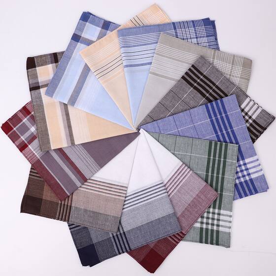 40cm Cotton Plaid Men's Handkerchief Mixed Flower Cotton Handkerchief Business Suit Pocket Square Breast Square Small Square