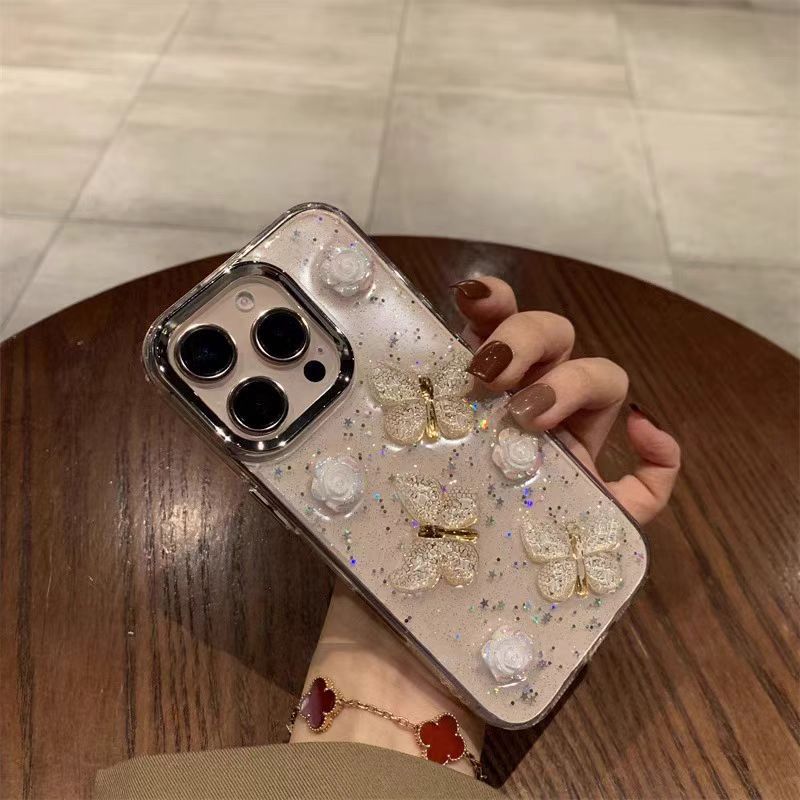 Ins viento epoxi tridimensional mariposa para iPhone16ProMax Apple 14/15 funda para teléfono móvil 13 nuevo 15PM