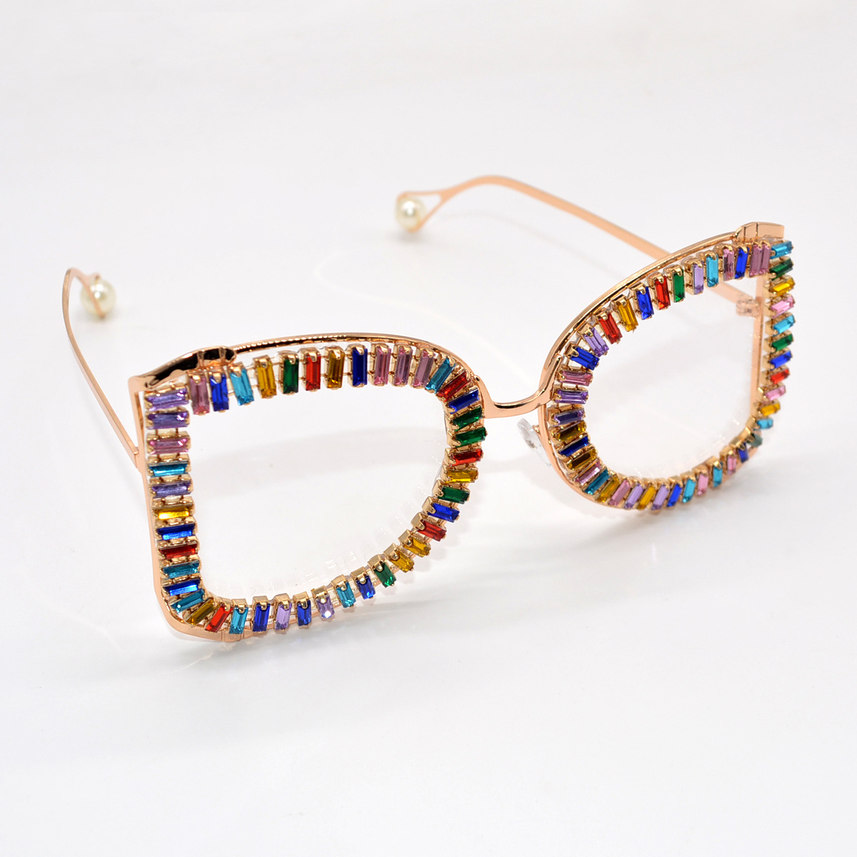 Women's Gender Diamond Design Sweet Color Block Resin Square Diamond Full Frame Optical Glasses