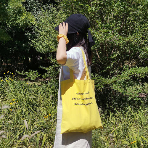 Amazon cross-border supply/yellow simple letter canvas bag women's summer large-capacity shopping bag student class bag