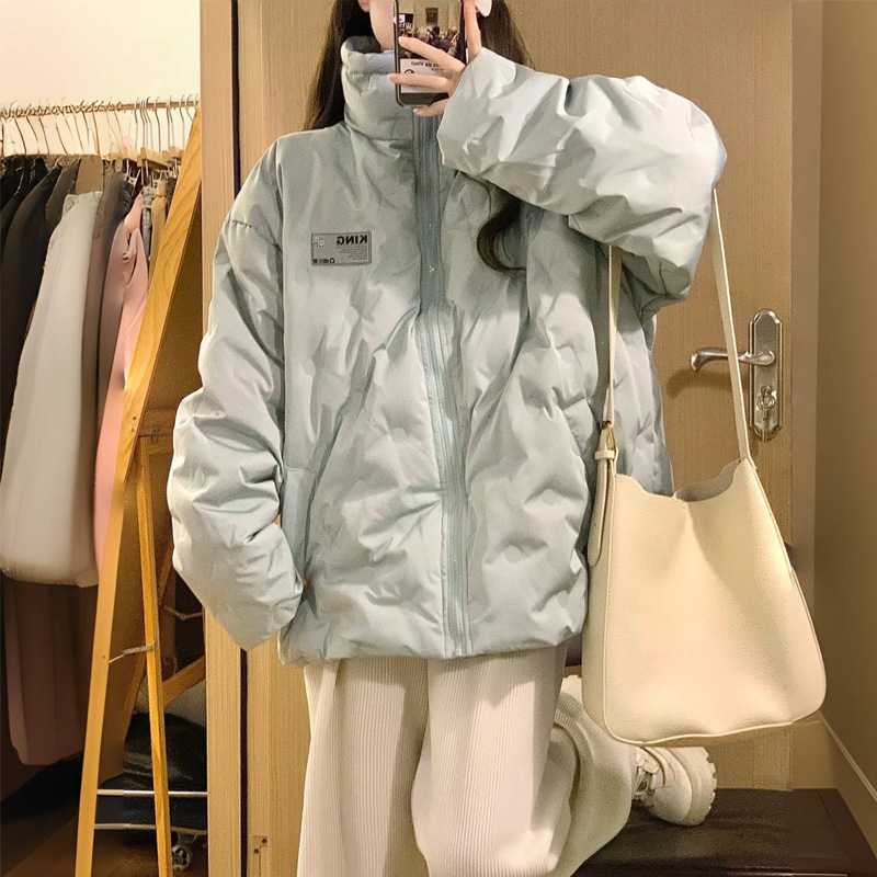 薄荷曼波绿2025冬季新款羽绒棉服女情侣款韩系学院风宽松休闲外套