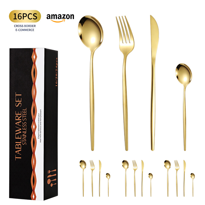 Suministro transfronterizo Traje de vajilla portugués Juego de acero inoxidable Juego de 16 piezas Juego de 4 piezas para 4 personas Cuchillo de carne occidental, tenedor y cuchara