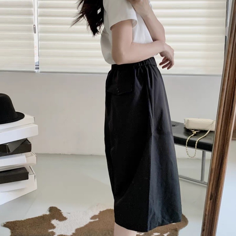 CDG KZYU 2025春夏新款日系宽松黑色休闲裤松紧腰直筒裤子女款潮|undefined