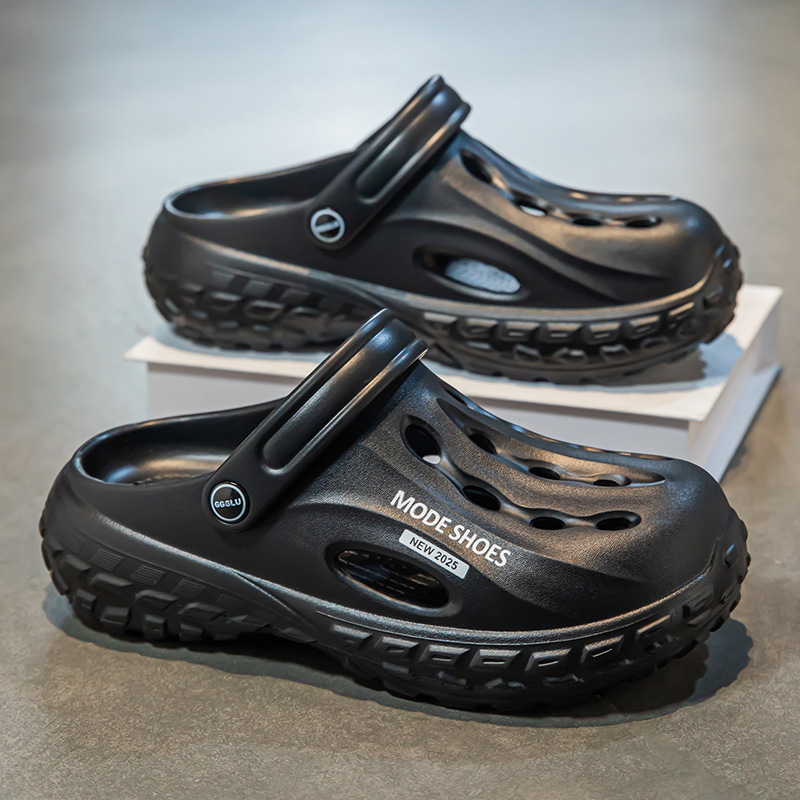 Zapatillas frías para hombres verano 2025 nueva moda versátil viaje antideslizante fondo grueso dos sandalias de playa para hombres image 3