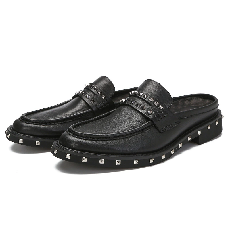 Мужские полуботинки, натуральная кожа, модные уличные мужские кожаные тапочки на толстой подошве с закрытым носком, повседневные и универсальные.