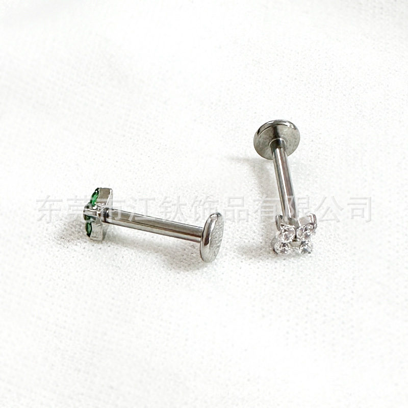 F136 Titanium Ear Studs Clover Petals Inlaid 5A Zircon Lip Nails G23 Titanium Alloy Body Piercing Jewelry Ear Bone Nails detail image 7