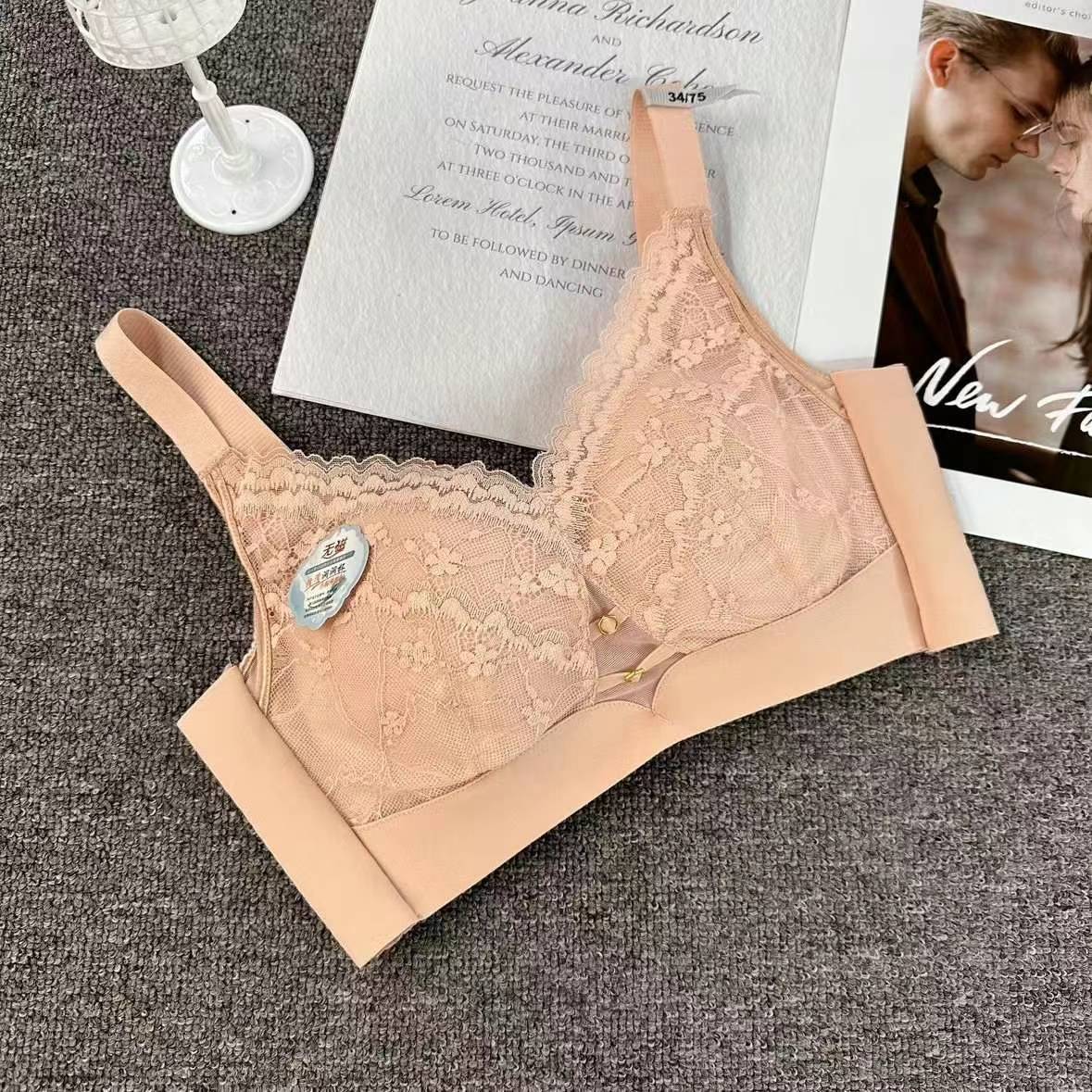 Nuevo sujetador de alta calidad de moda de encaje jacquard transpirable ajustable cómodo tres botones de colado ropa interior mujer