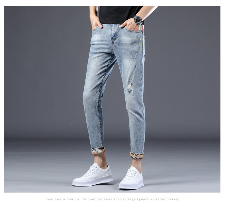  brand embroidered denim jeans for men in summer, thin Korean version, trendy casual, slim fit, small foot_voghion.com