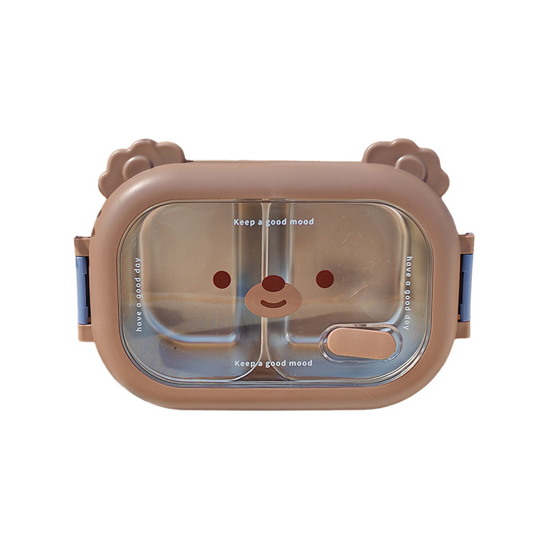 Cartoon Coffee Bear Fiambrera de almuerzo de acero inoxidable Estudiante oficinista Fiambrera aislada Fiambrera Portátil Bento Lote