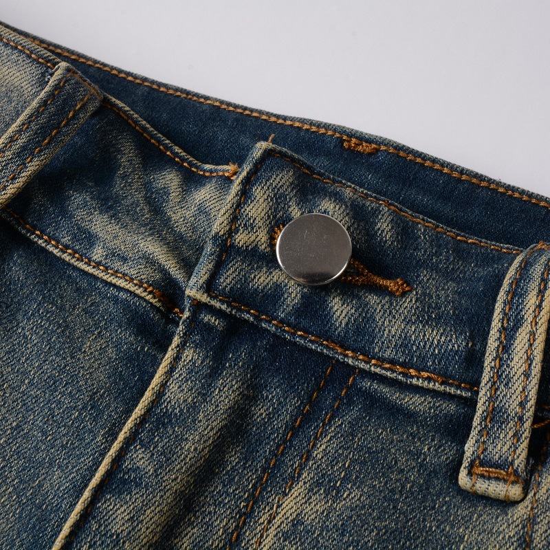 Men's Clothing high street embroidered men's jeans, ripped jeans, nostalgic retro scraped denim pants #6611_voghion.com