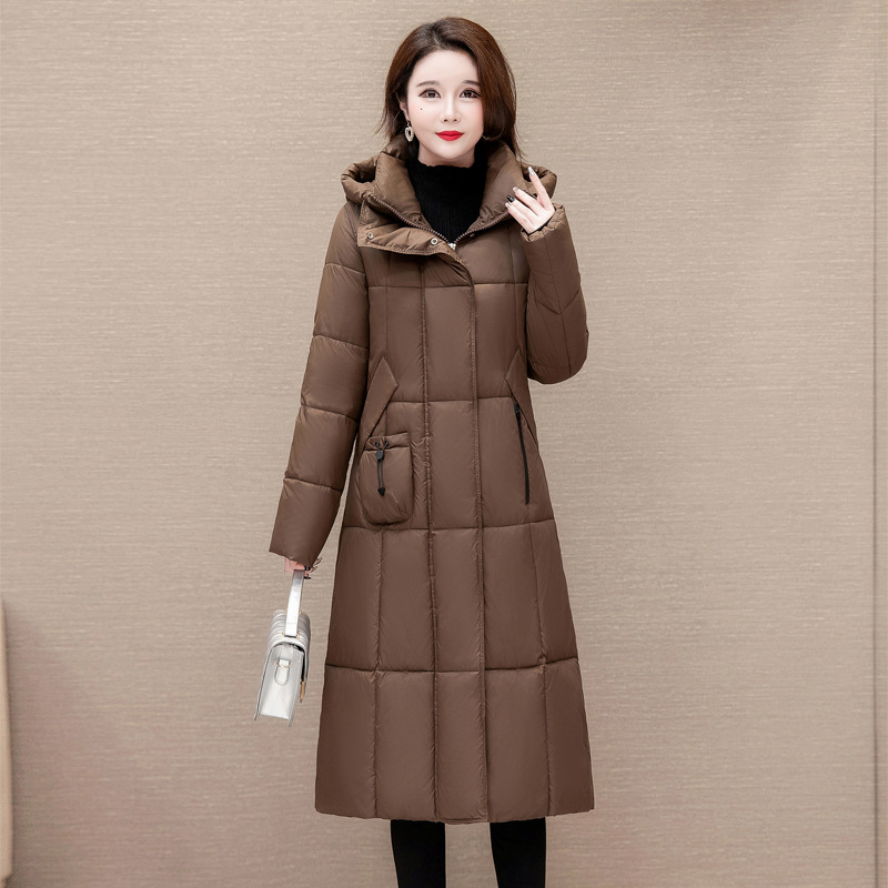 Chaqueta larga de algodón encapuchado para mujeres invierno 2024 nuevo estilo coreano suelto engrosado y cálido abrigo de temperamento de la madre
