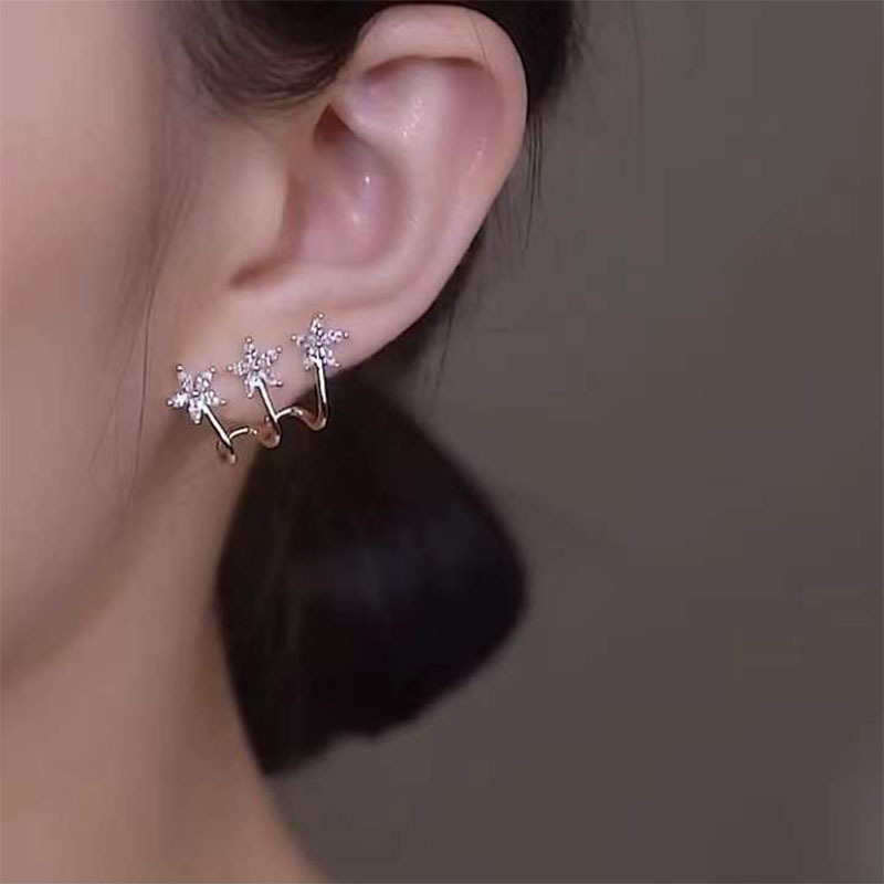 Mode Style Simple Fleur Le Cuivre Des Boucles D'oreilles Fleurs Zircon Incrusté Zircon Boucles D'oreilles En Cuivre display picture 4